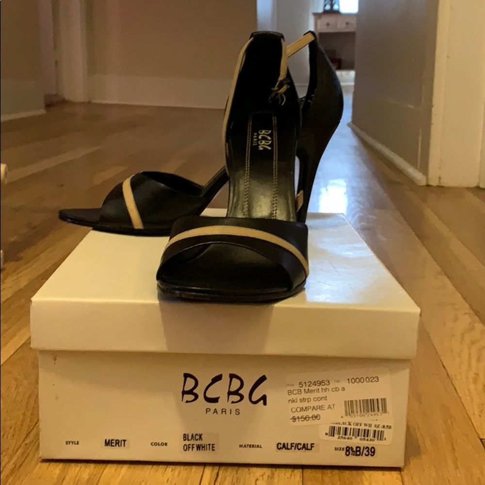BCBG Black and Cream leather heels